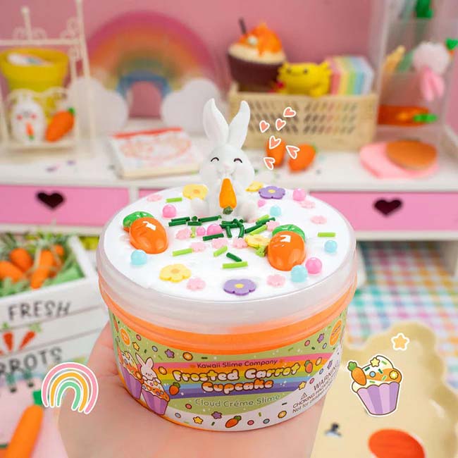 Kawaii Frosted Carrot Cupcake Cloud Creme Slime-3